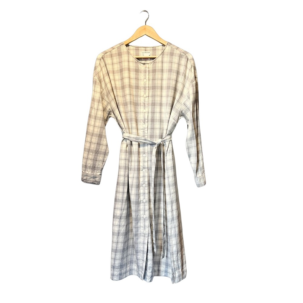 Frank & Oak Women’s LG Flocus Flannel Plaid Shirt Dress Kapok Cream/Grey EUC